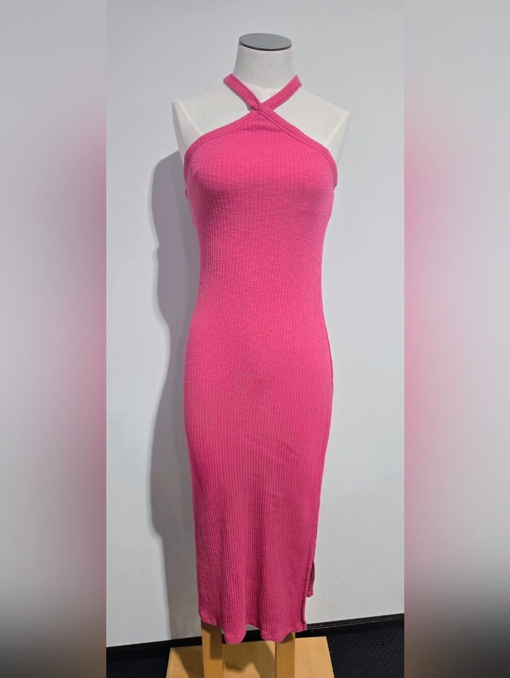 Old Navy Hot Pink Open-Shoulder Ribbed Midi Dress